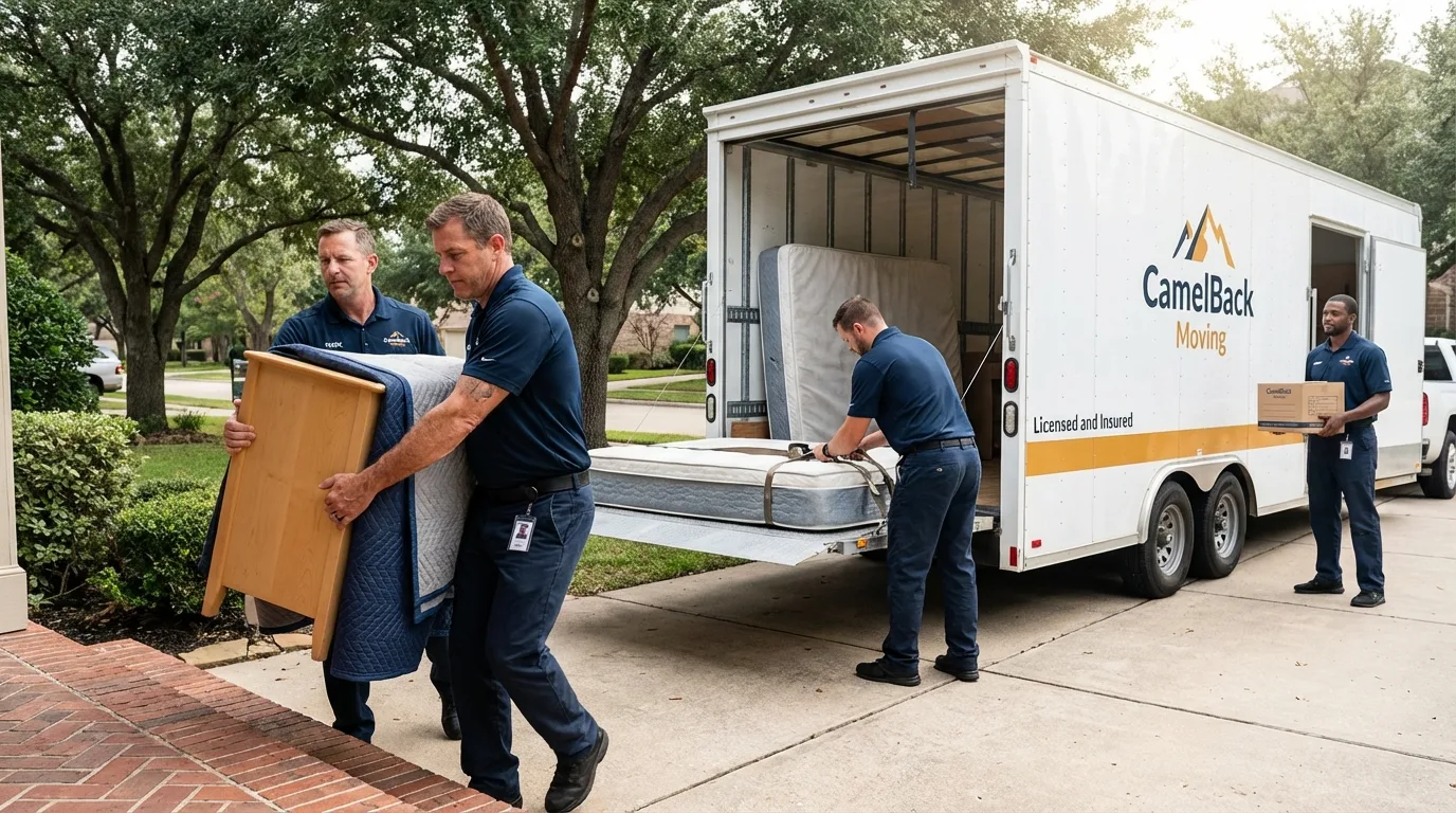 Crew loading residential truck for cross-state move from Freeburg, IL