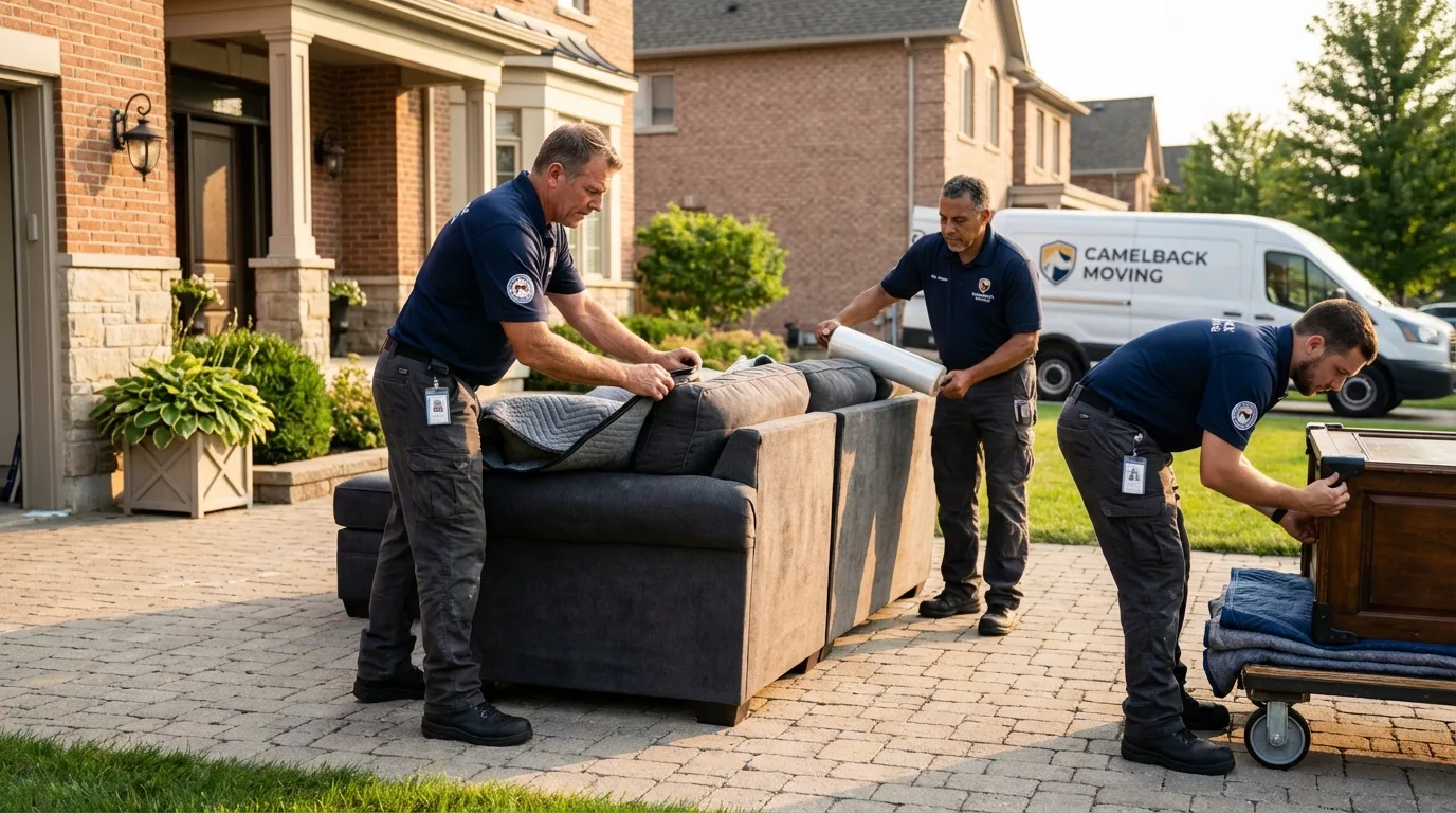 Large estate moving crew wrapping furniture in Freeburg, IL